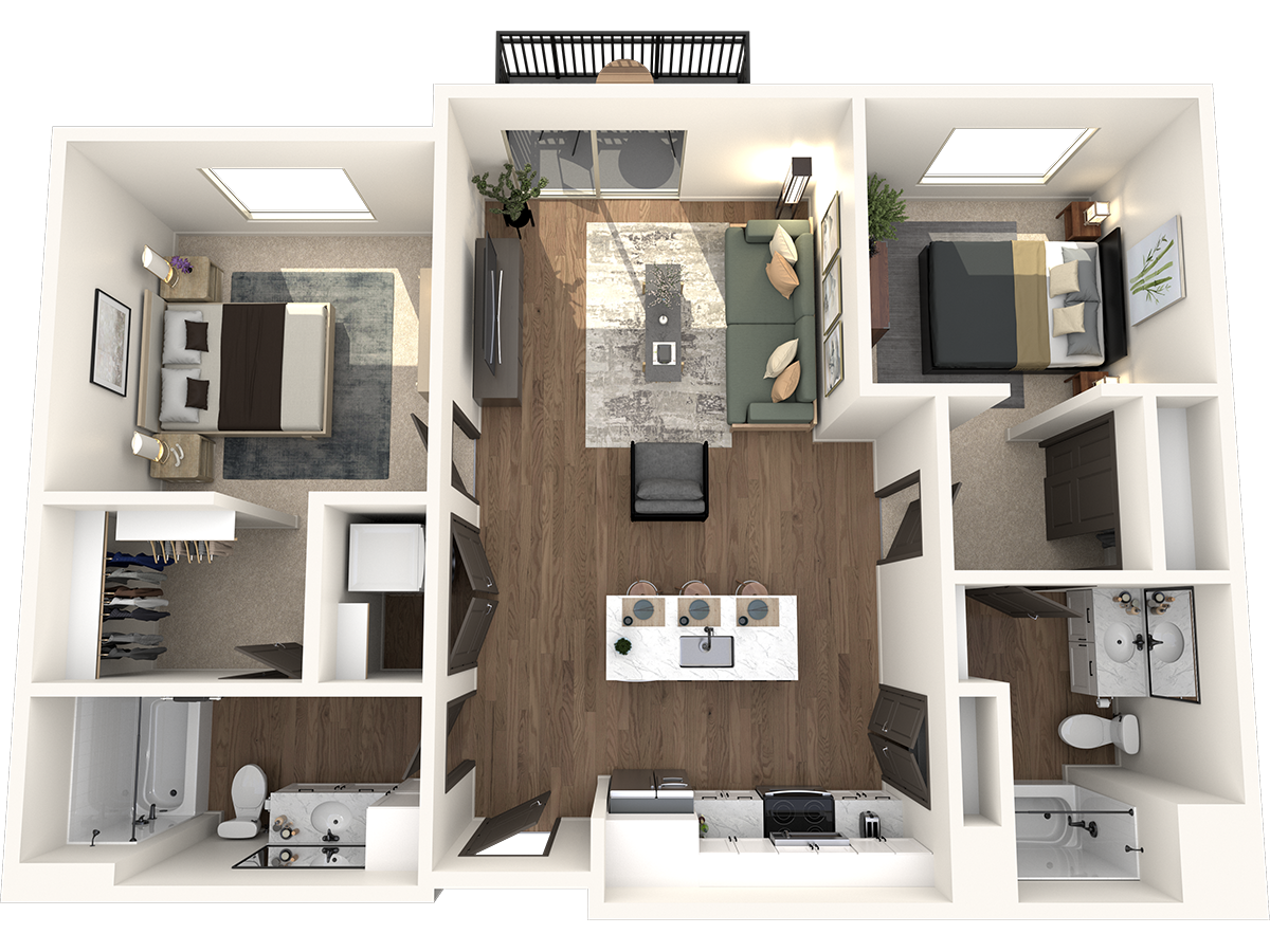 Floor plan for 2 beds, 2 baths, 996 sqft